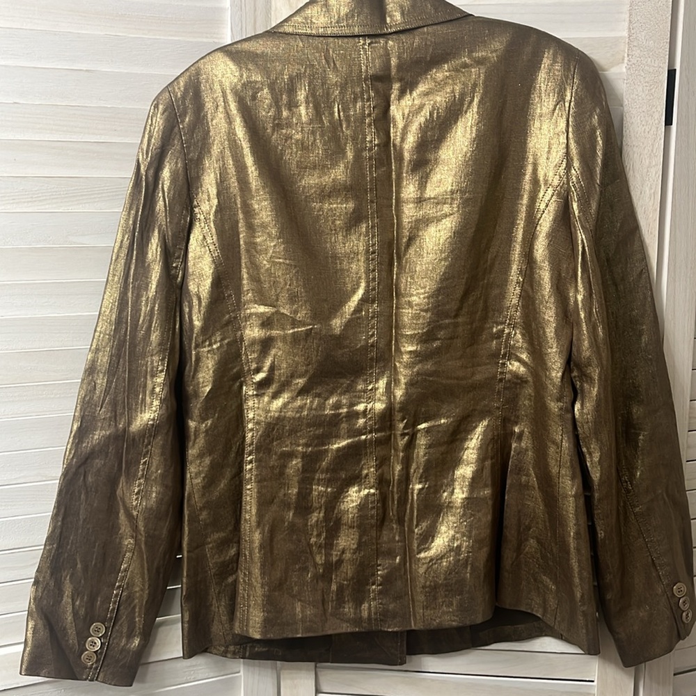 Doncaster Signature Metallic Gold Linen Blazer. Size 10 - Picture 3 of 12